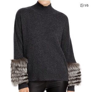 Size small c by Bloomingdales cashmere sweater w/fur trim